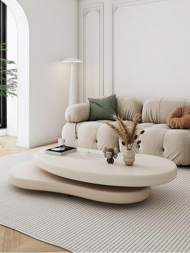 2025新设计师创意奶油风格咖啡桌家庭客厅小公寓圆形流行旋转茶桌