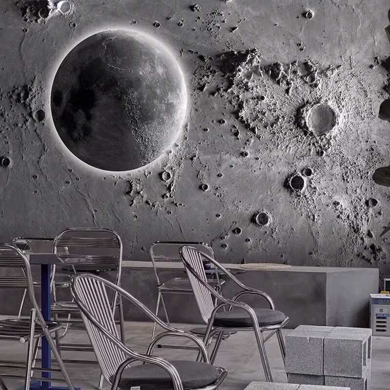 月球背景墙3d立体壁画布月球表面工业风墙纸星空浮雕定制店铺装修