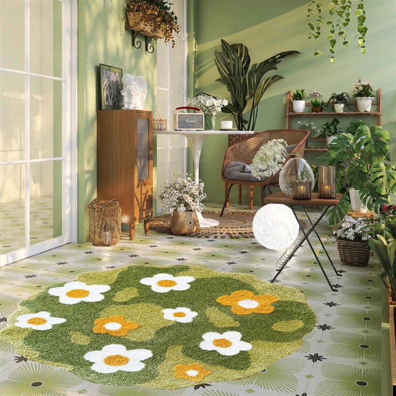 Seven Five花朵植绒地毯加厚客厅茶几卧室床边毯可机洗防滑异形垫