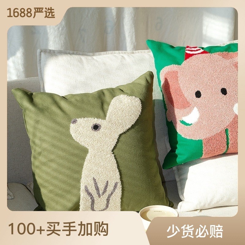 简约全棉帆布动物毛巾绣抱枕客厅沙发靠背车上腰枕卧室床头靠枕