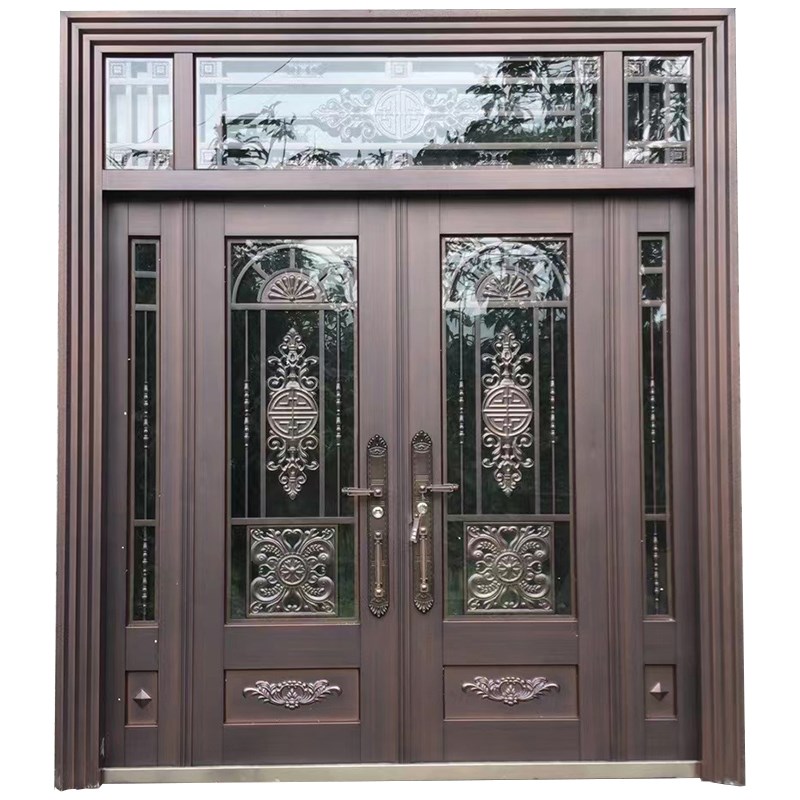 锌合金别墅玻璃大门开门乡村入户农村自建房进户铜门防盗门家用
