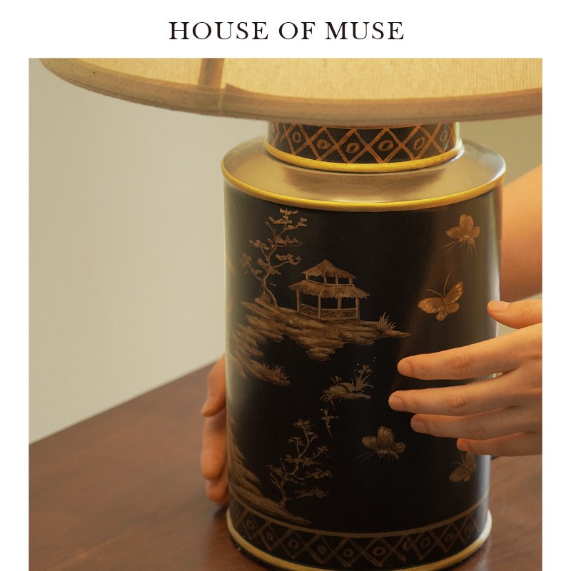 缪斯家 金绘幽庭 中古风台灯陶瓷手绘艺术客厅卧室床头灯玄关灯