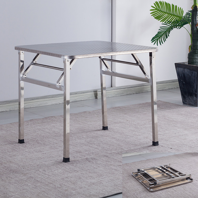 不锈钢桌子饭桌正方形可折叠桌餐桌家用吃饭台金属四方小户型方桌