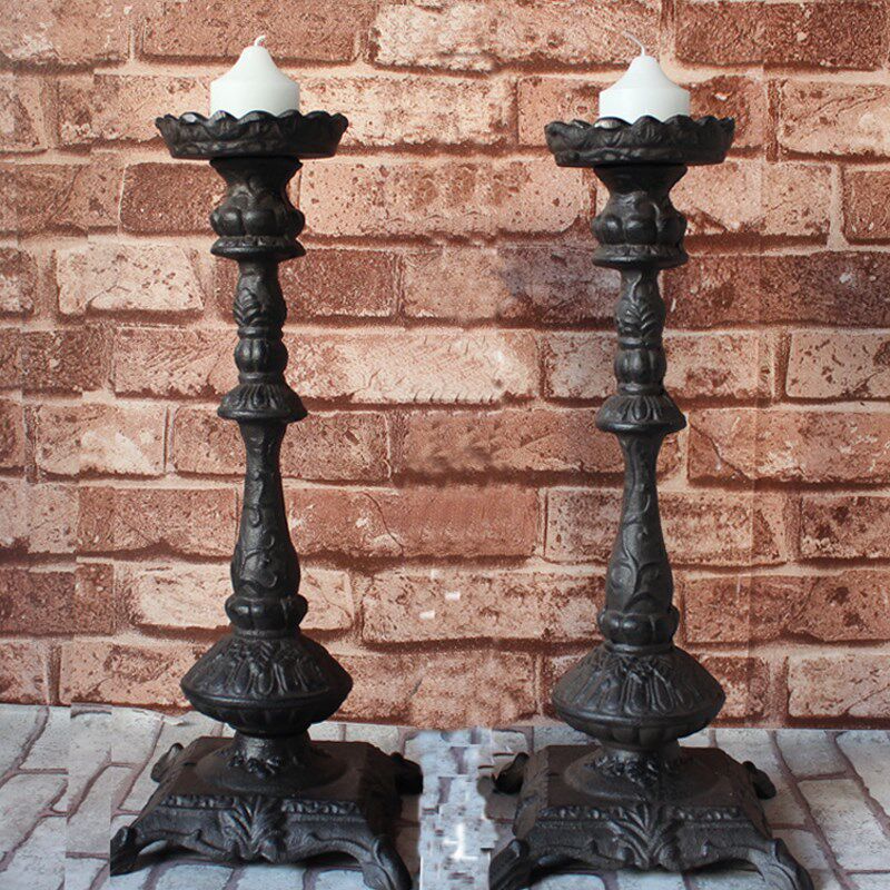 欧式复古怀旧烛台铸铁古风古典烛台铁艺蜡台仿古蜡烛台家居摆设