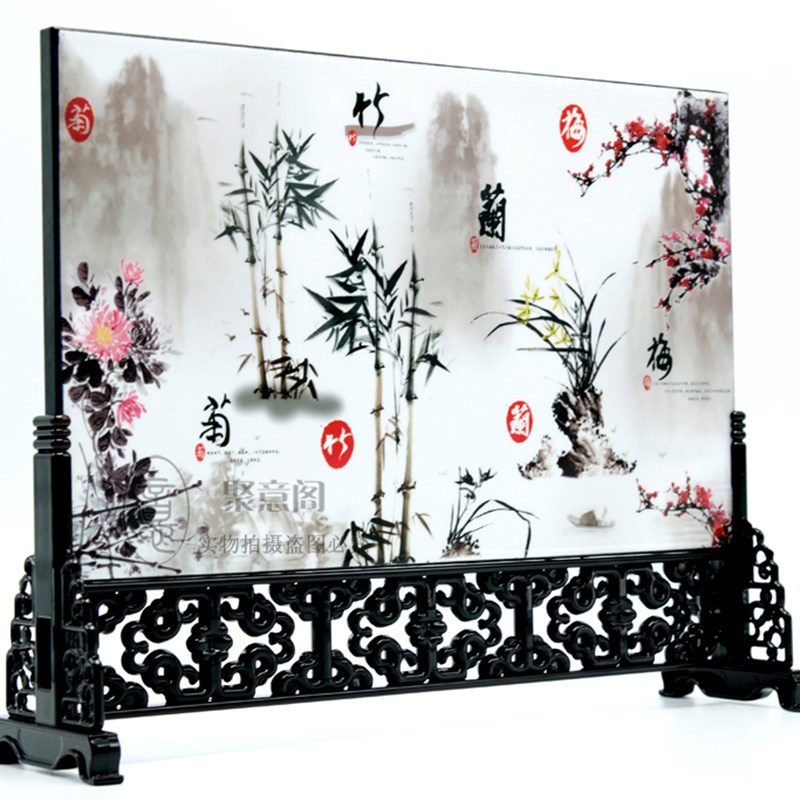 木制漆器小屏风 台屏 家居客厅办公室书房装饰摆件 商务礼品