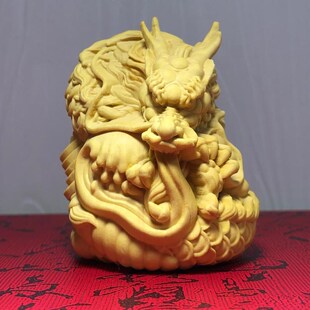 黄杨木雕生肖龙盘龙本命年实木手把件家居茶宠五帝龙小摆件工艺品