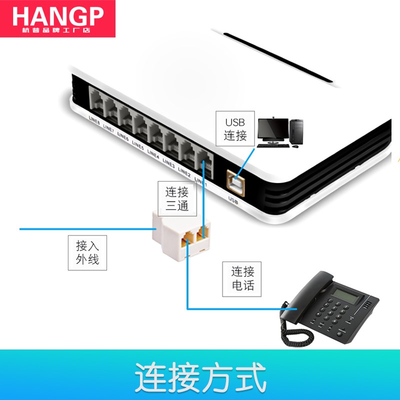 杭普路8路 1路电话录音盒八路录音设备电脑USB拨号座机来电弹屏