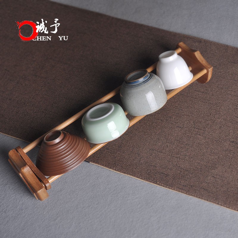 竹制单层品茗杯架晾杯架功夫茶具茶道茶杯架子茶杯摆放架茶盘配件