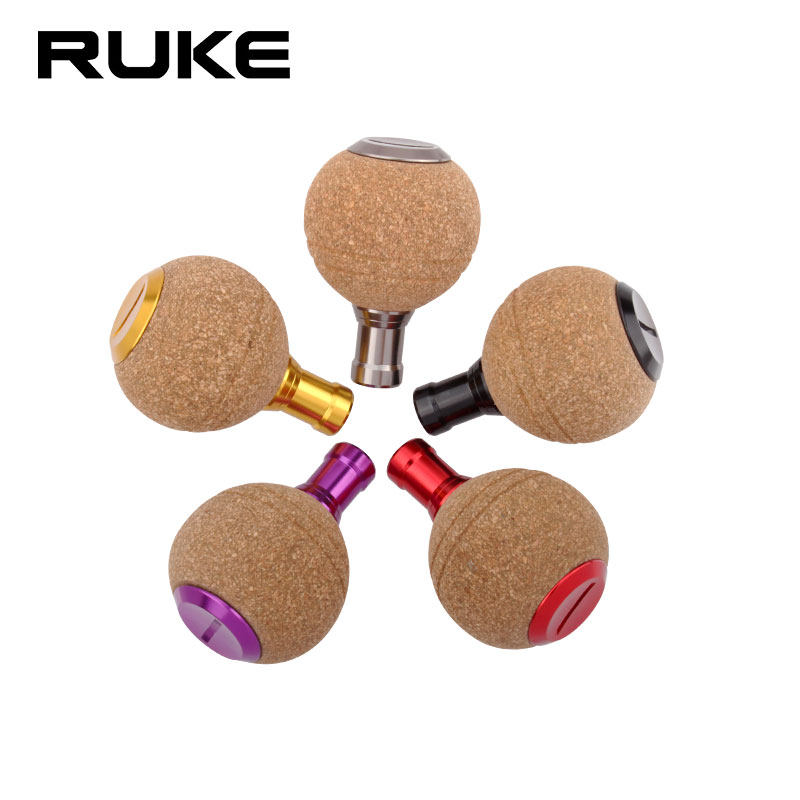 RUKE路亚鱼线轮纺车轮摇把球形握丸橡胶软木DIY改摇把配件海钓
