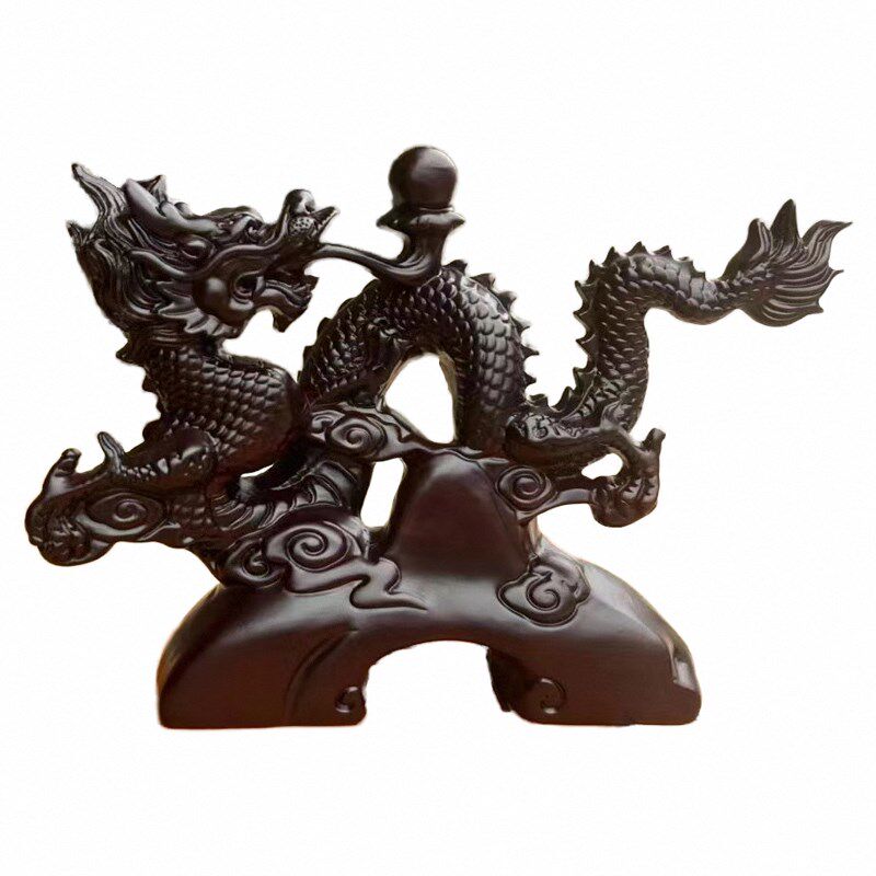 花梨木雕龙摆件实木质双龙戏珠摆设家居玄关办公室装饰工艺品送礼