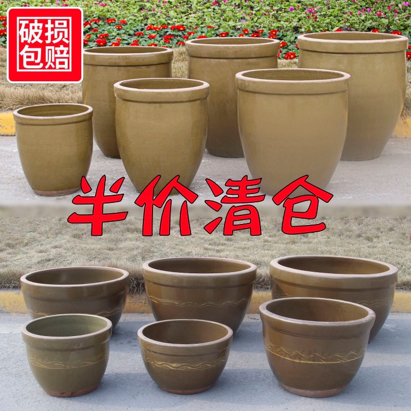 发酵米缸米桶储矮胖水缸陶瓷加厚水缸老式粗陶缸复古风睡莲荷花缸
