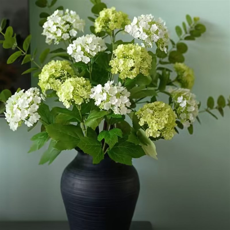 高端三头木绣球仿真假花玄关客厅电视柜装饰绢花家居软装摆放花