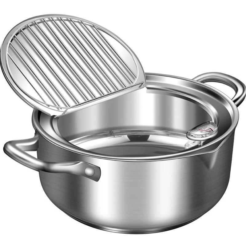 30不锈钢油炸锅家用防溅省油加深带温度计控温小型炸串天妇罗锅