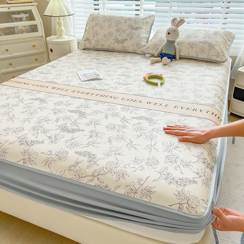 夏天2024新款提花冰丝凉席三件套夏季床单床笠款可机洗空调软席子