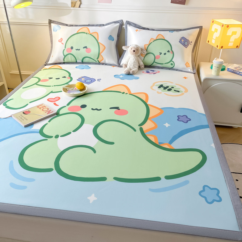 夏季A类凉感碳光冰丝凉席床垫三件套可爱卡通男女孩空调软席防滑