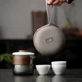 东篱玻璃旅行茶具一壶三杯陶瓷便携式 快客杯露营旅游户外泡茶茶壶