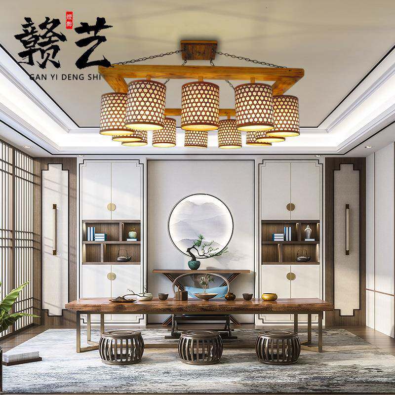 新中式实木吸顶灯客厅长方形餐厅酒店工程灯竹中国风复古吸顶灯具