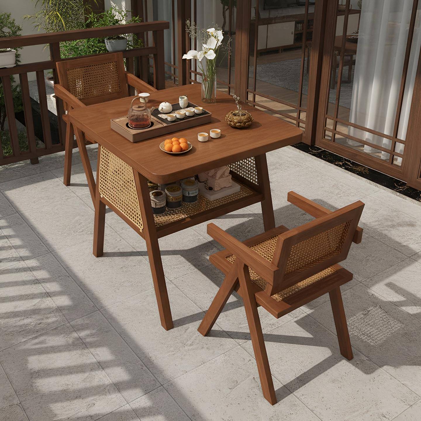 茶桌阳台小型实木茶几新款高端三件套新中式喝茶桌子一桌两椅组合