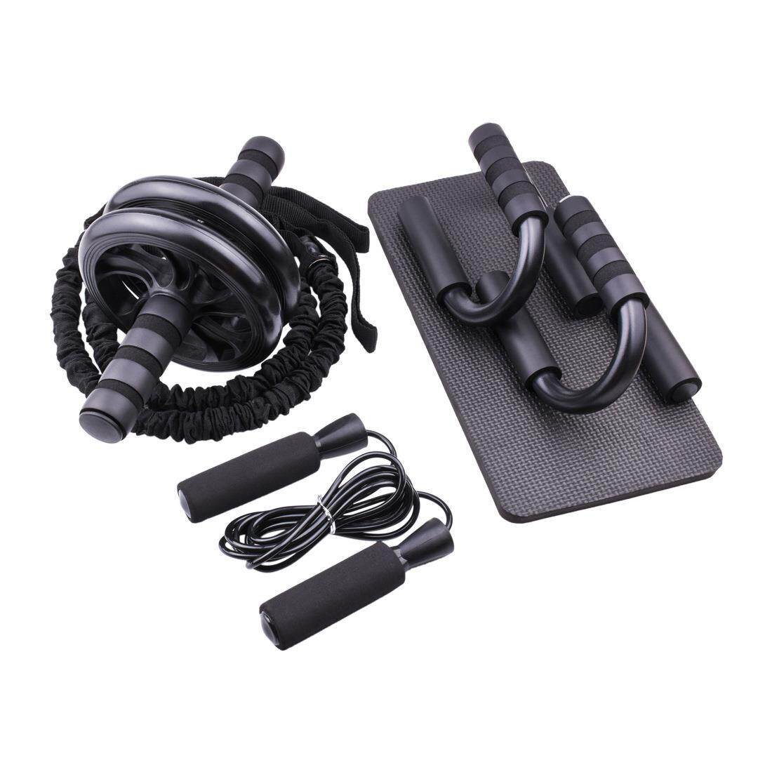 新款黑色家用健身器套装家用家庭健身器材腹肌轮俯卧撑双轮健腹轮