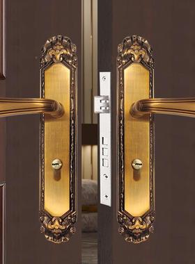 式静音欧具磁门吸门锁卧室房11005间实木门锁双开大门子母锁黄古