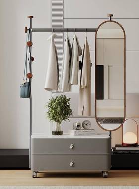 意式纳衣帽架衣镜收柜一体卧不室锈钢床头柜储物移动LDV衣架挂衣