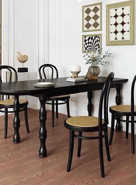 法MY0412-1复古用全实木餐椅组合桌小户型家半圆椭圆黑色饭桌餐式