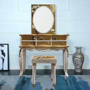 新中式 ERL化妆妆台轻奢风收纳 绘金箔梳台实木古手复卧室网红韩式
