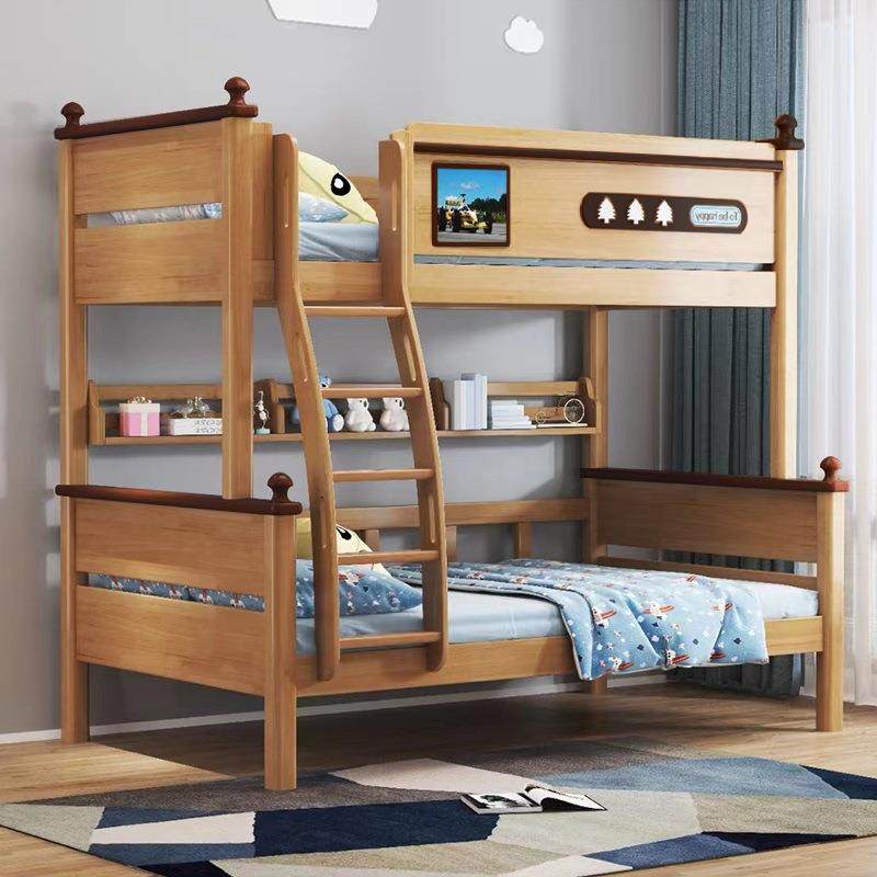 原木色全木二层上铺双层子下母实床两TTS层高低床青少儿童床小年