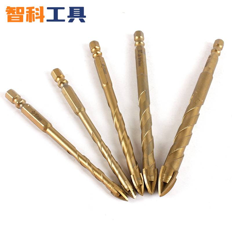 镀钛硬质合金四刃十字六角柄偏心钻瓷砖陶瓷玻璃打孔蓝色偏心钻