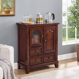 式美茶水柜实木胡桃色水桌茶边柜沙发1808侧柜茶吧台茶餐室烧水壶