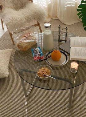 圆形钢化小玻璃小茶几带不锈钢支架约防29503滑脚垫简客厅沙发边