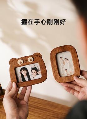 片?迷你实木相框摆台定印制打洗照3GEE寸圆角纪念画木质摆框件空