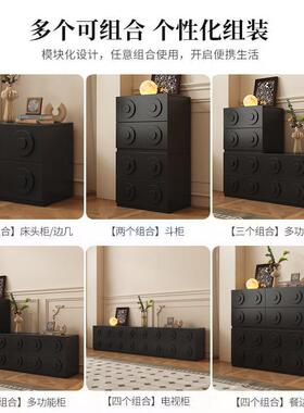 实斗柜自由组合黑色木中CXT物古风边客厅餐办公落地储柜子电视卡