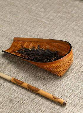文大漆茶则茶铲茶簸箕手工竹竹编茶则赏茶荷玩茶茶则茶具IBE茶道