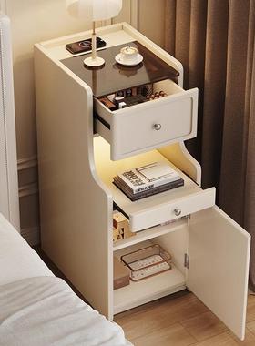 全型实木智20699能床头柜带灯纹锁简约现指代超窄卧奶油风室小床