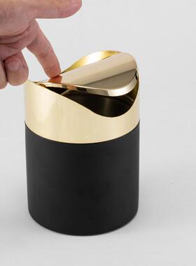 O3&04不钢桌面迷你锈垃圾客桶带盖办公室小号金色垃OUK圾篓家用厅