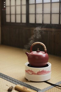 梵山堂山楂红岩泥菊瓣陶壶煮茶壶800ml小型家用单人电陶炉泡茶壶