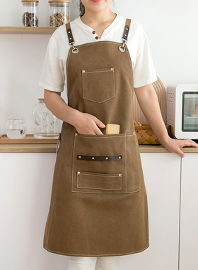 高端咖啡师围裙定制印字女中餐厅奶茶美甲工作服黑色帆布牛仔男士