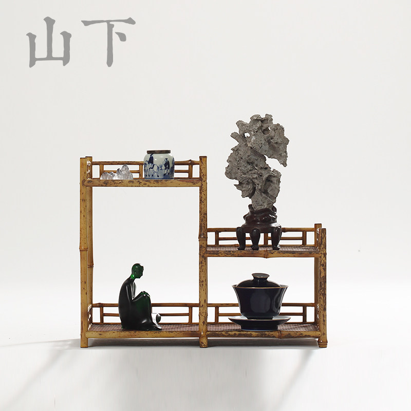 梅鹿竹春意茶棚桌面梅鹿竹茶杯架多宝阁博古架茶具架子茶道配件