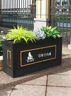 户外不GPO锈广钢花场花箱铁艺槽黑色售楼部室外锈防长方形花盆庭