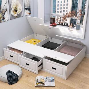 床箱体无床带抽屉收纳约儿童房小房间简省空F765HJTH间实米木榻榻