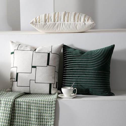 现代简绿色提花刺绣抱约靠垫枕客厅沙发抱枕组合样间套抱枕组12软