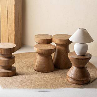 墩子客圆凳子新中式复古风圆茶几摆OKC件树墩根雕边几厅床木头实