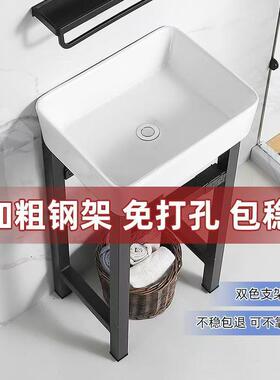 阳漱台陶厕瓷洗脸立柱盆落地式加KXZ粗架一钢体台盆户外洗手池所
