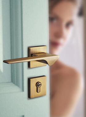 分体门锁音内卧72F52室室房门间锁黄古铜家用通用型欧静式木门锁