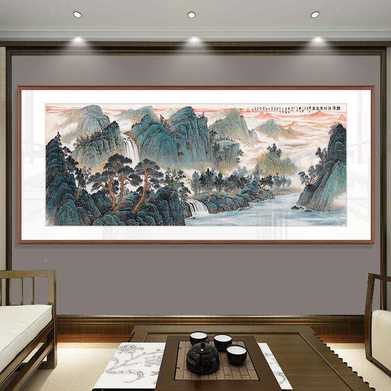 实幅木画框办公室山水墨新中式客厅聚财横客厅LUK挂水画