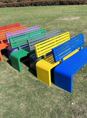 全铁商艺长条凳公园椅户外长椅庭院不锈钢闲靠背休座椅OVI闲排休