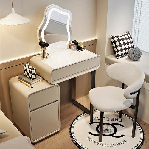 户实木552梳妆台60c妆m现代简小约新款奶油化妆台主卧斗柜一体型