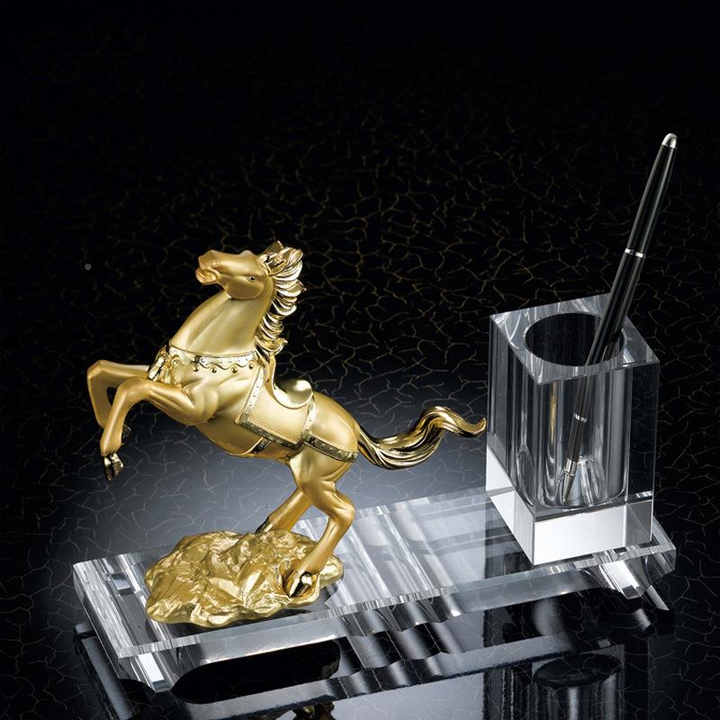金俊摆马奖马到成功办公桌创意简约件TKWM139笔筒马达腾水晶金属