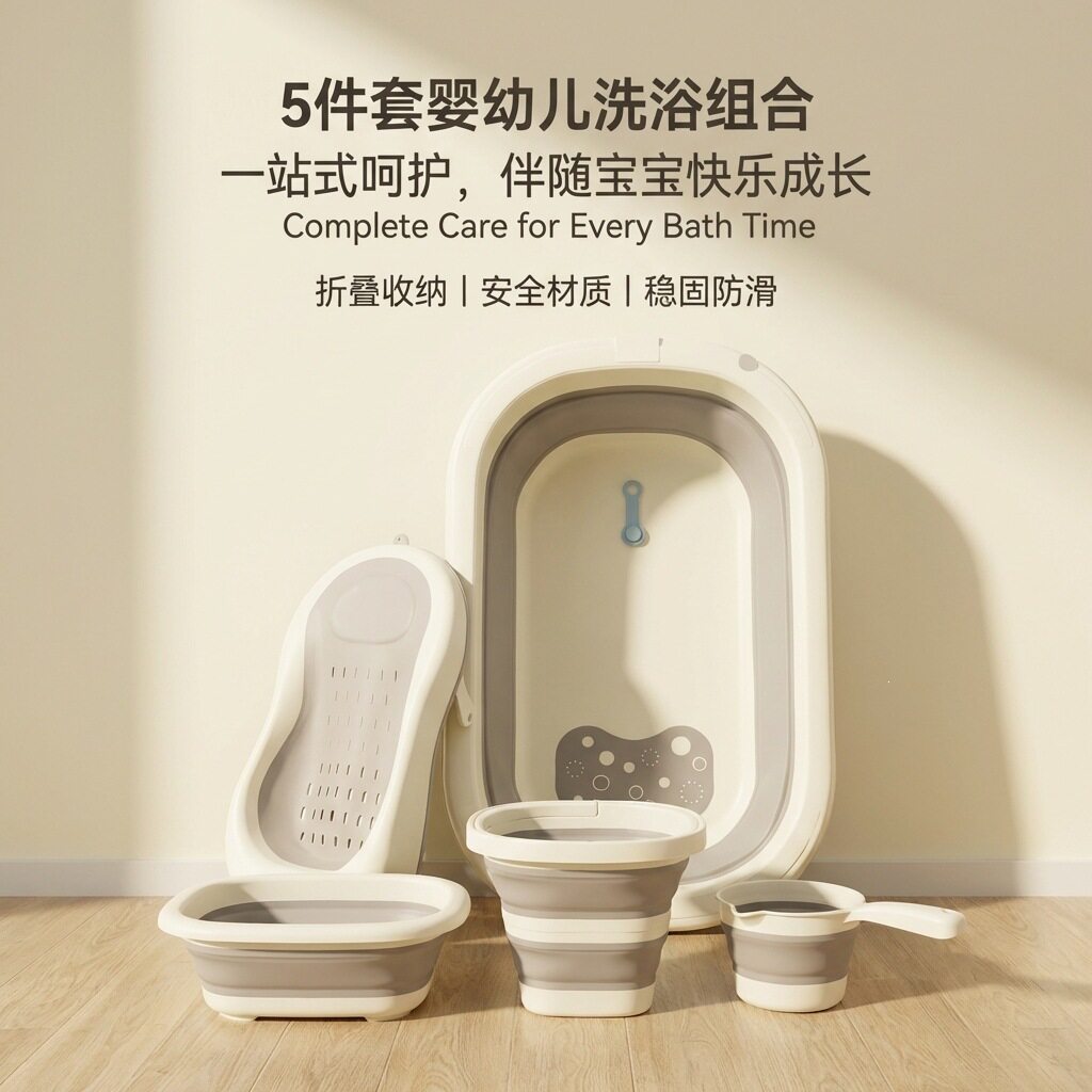 婴儿洗澡盆组合套装浴盆坐躺折叠大号浴桶新生儿用品婴幼儿澡盆